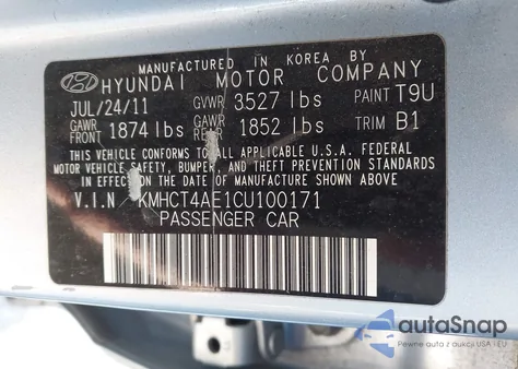 2012 Hyundai Accent Gls from USA, damaged, VIN KMHCT4AE1CU100171